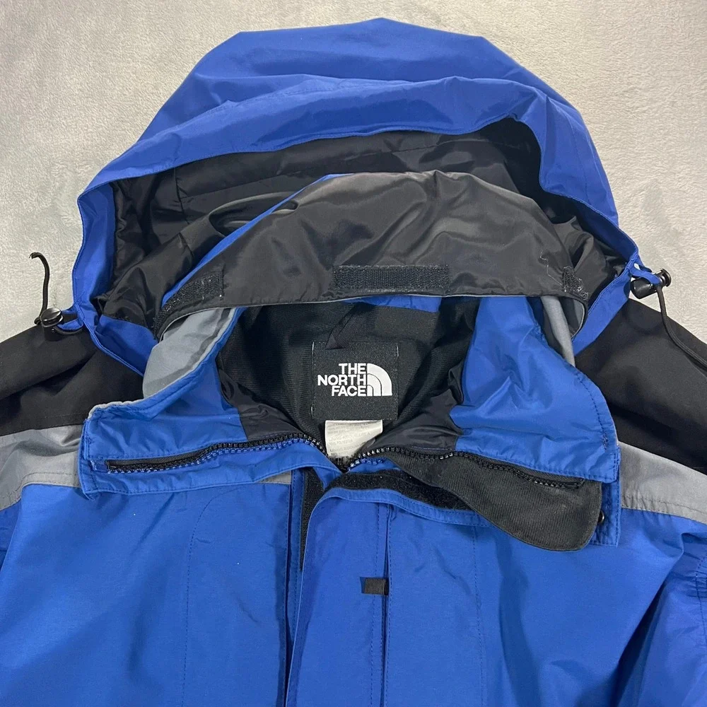The North Face Rain Jacket Mens Large Blue Good Gore-Tex Packable Hood Full Zip